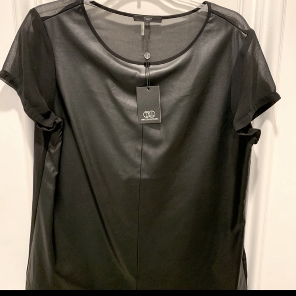 boutique Tops - BRAND NEW FAUX LEATHER TOP WITH SHEER BACK SO FAB!!